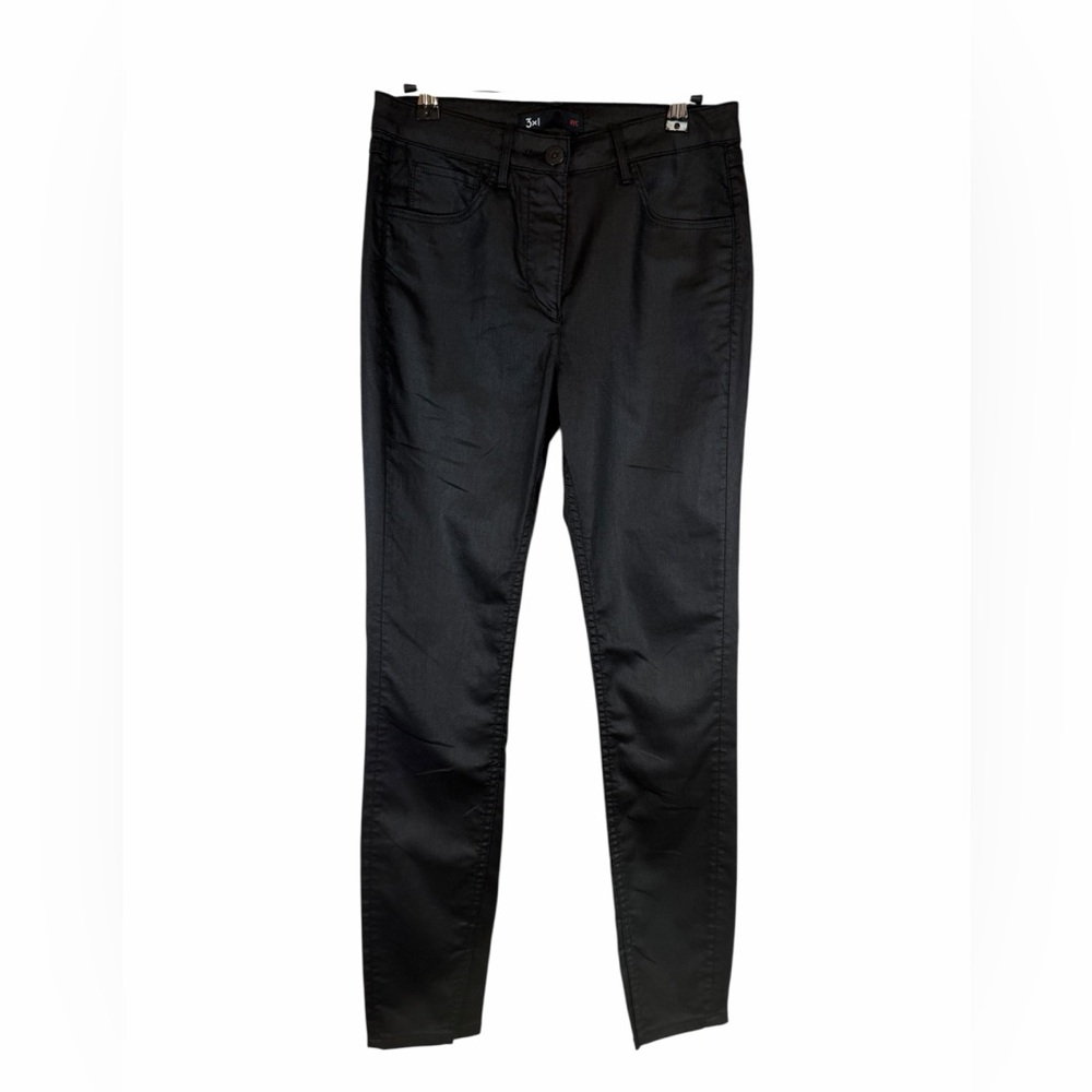 3x1 NYC Coated Skinny High-Rise Split Hem Jeans in Jet Sz 26